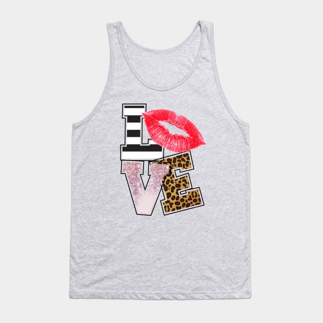 Love - Lips with Glittle and Leopard Print Tank Top by Rebel Merch